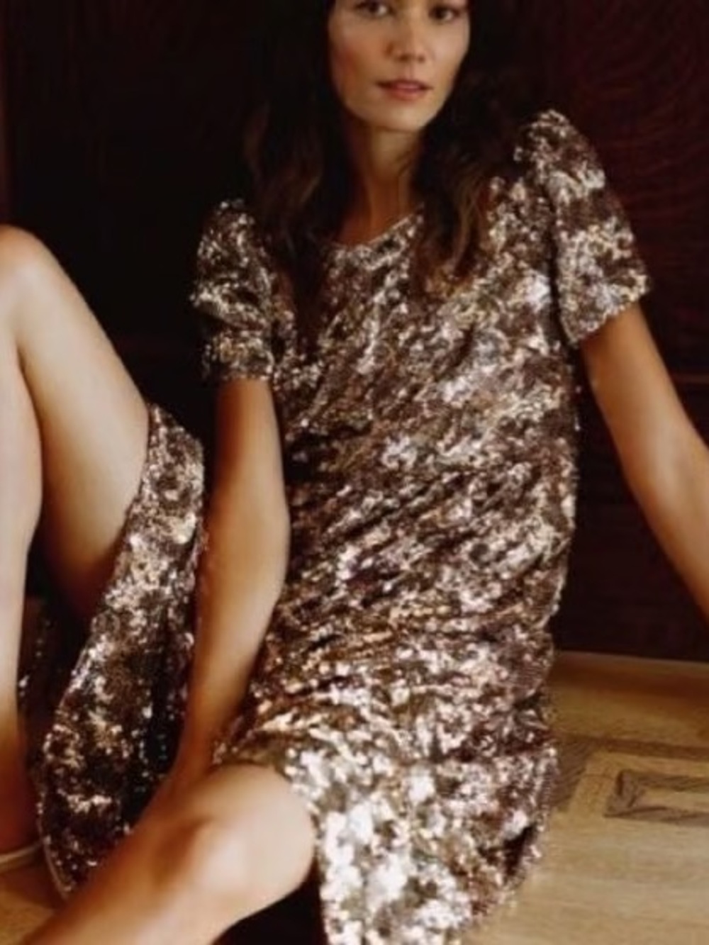 Anthropologie Sequin Short Sleeve Mini Dress in Rose Gold